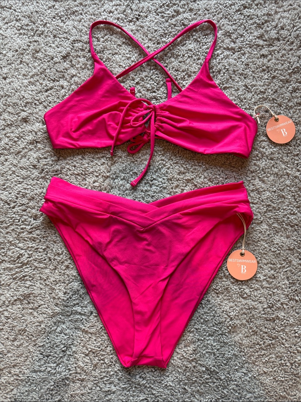 B Swimwear Tahiti Tie Front Top and Daphne Bikini Bottom Set in Pink Flamingo